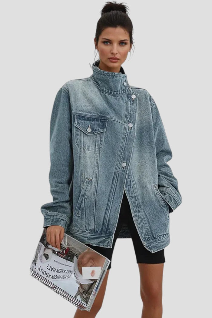 Nola™ - Feminique Chic Asymmetric Denim Jacket