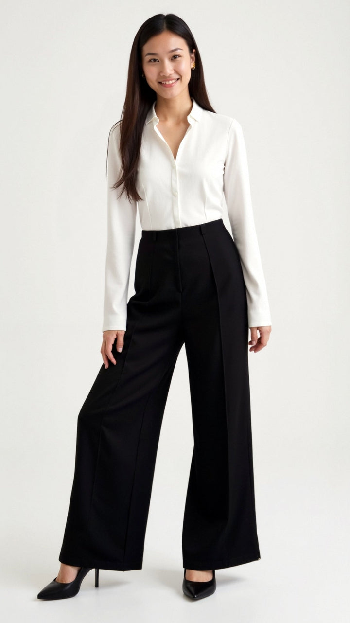 Brooke White Mid Waist Baggy Trousers