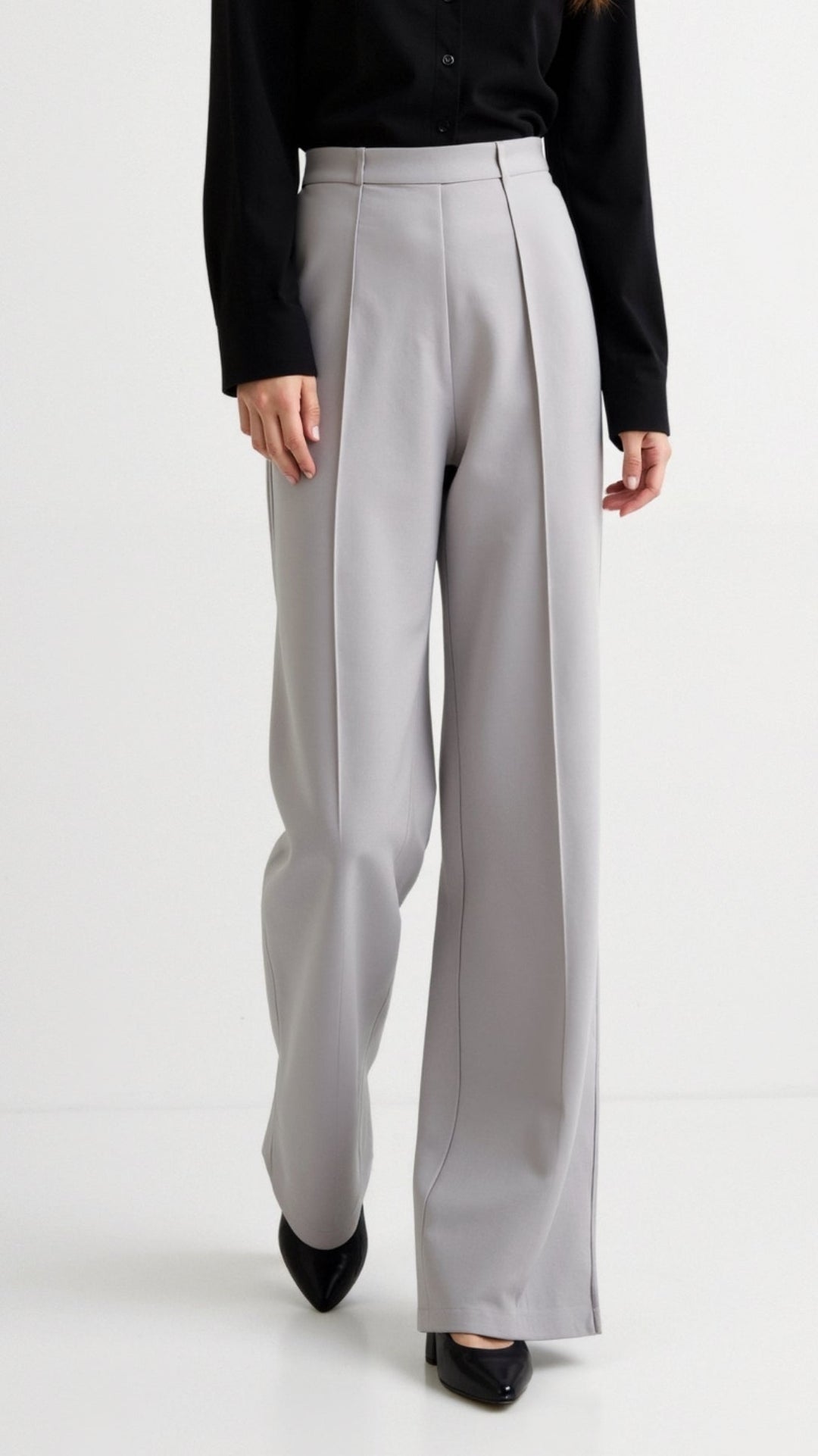 Brooke White Mid Waist Baggy Trousers