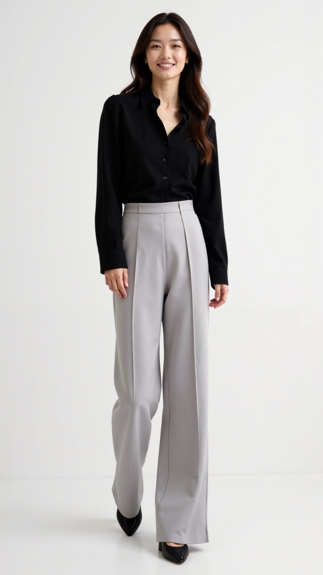 Brooke White Mid Waist Baggy Trousers