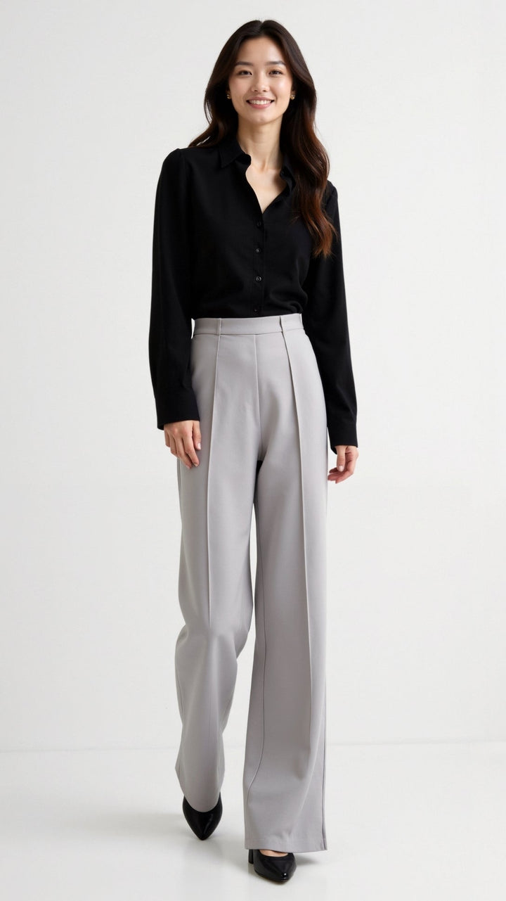 Brooke White Mid Waist Baggy Trousers
