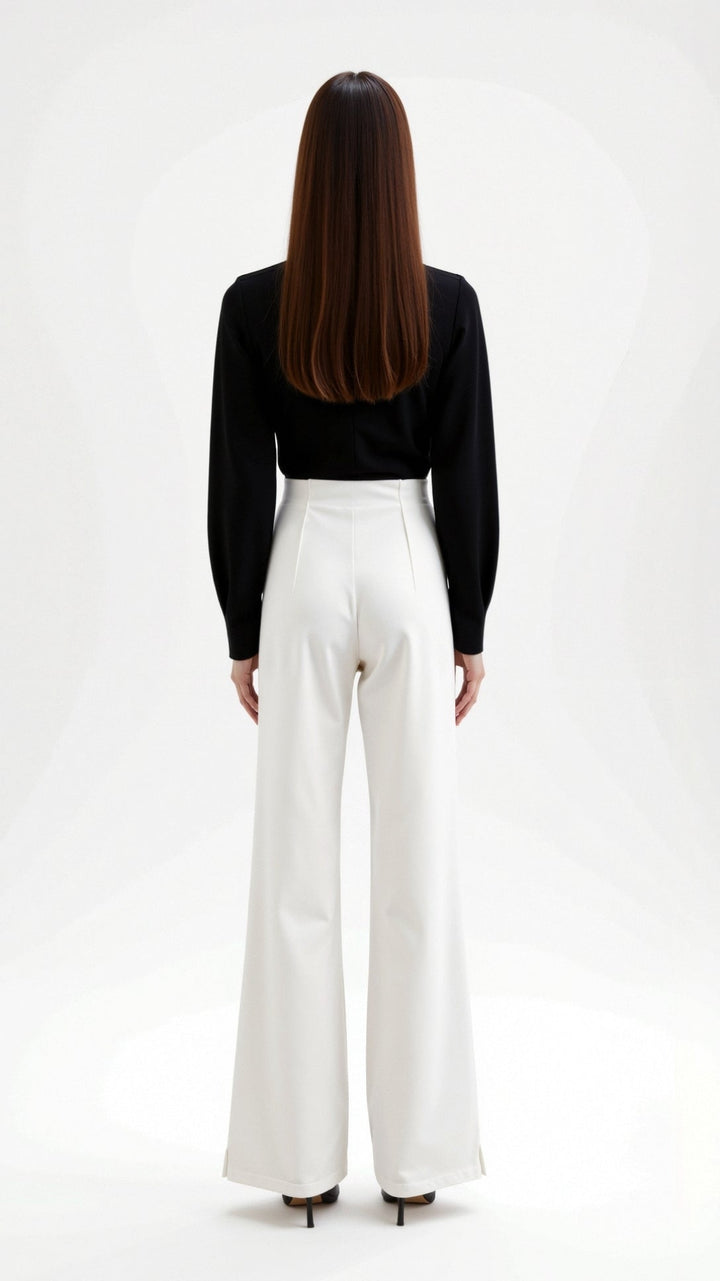 Brooke White Mid Waist Baggy Trousers