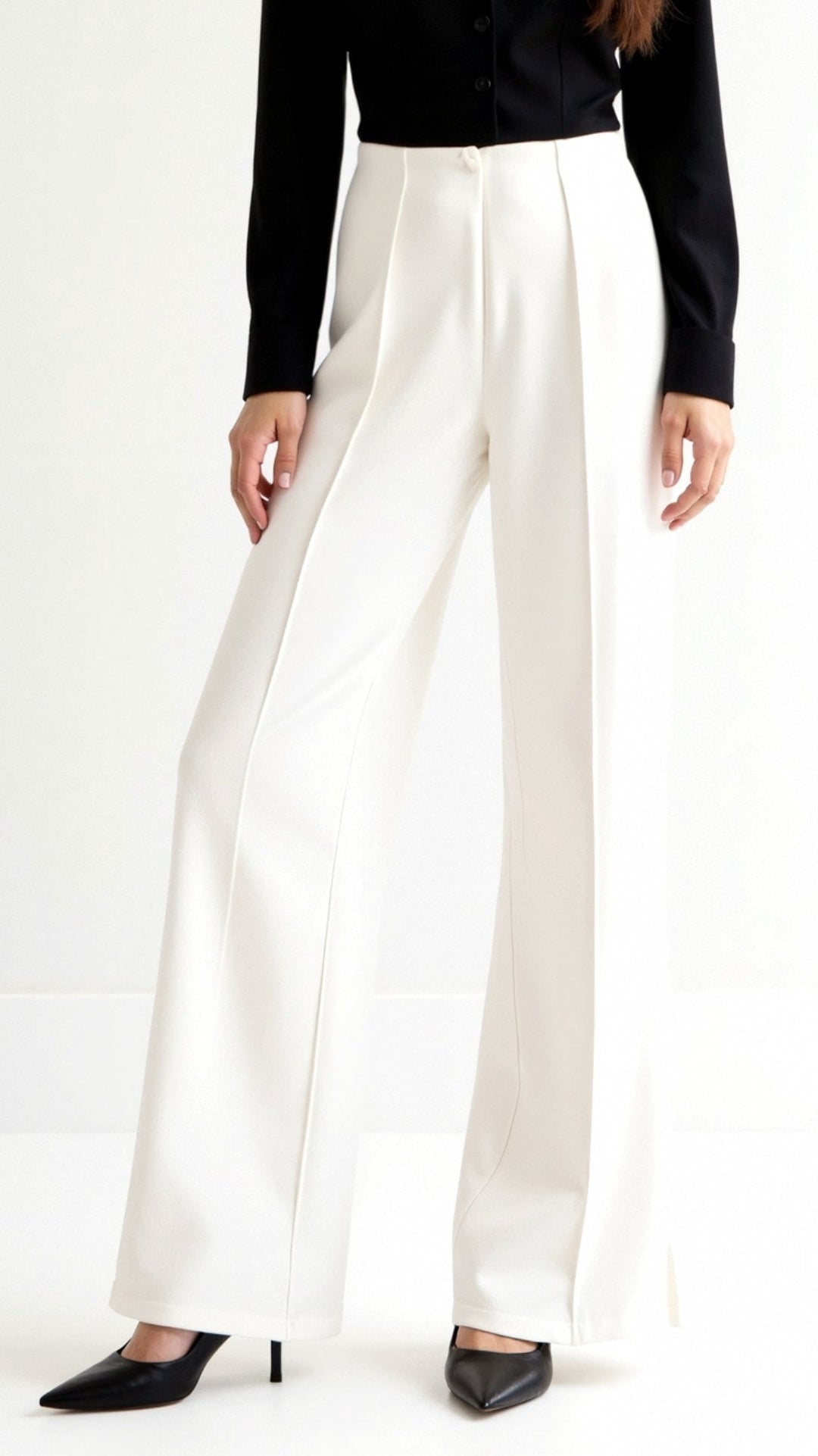 Brooke White Mid Waist Baggy Trousers
