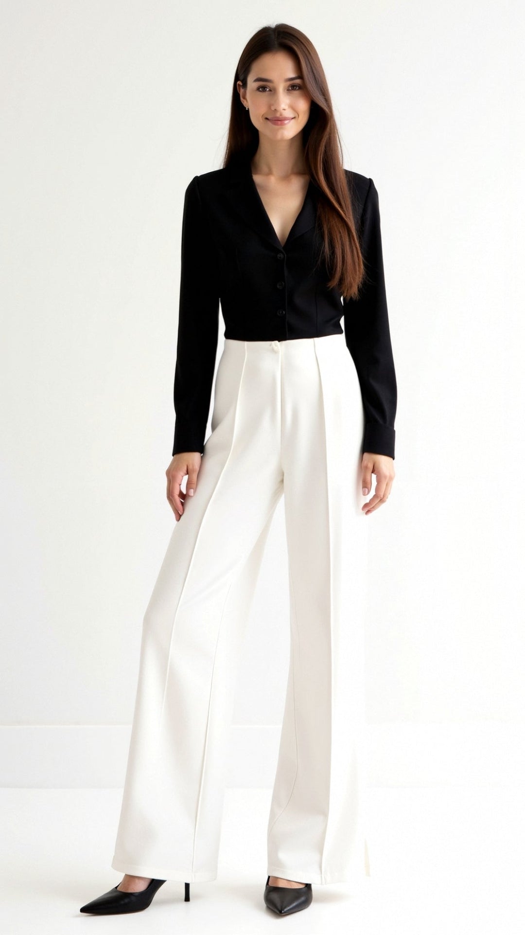 Brooke White Mid Waist Baggy Trousers
