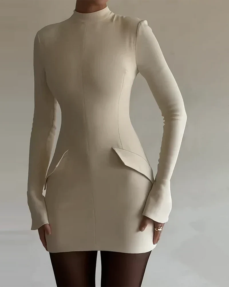 Lena | Short Solid Color Dress with Long Sleeves